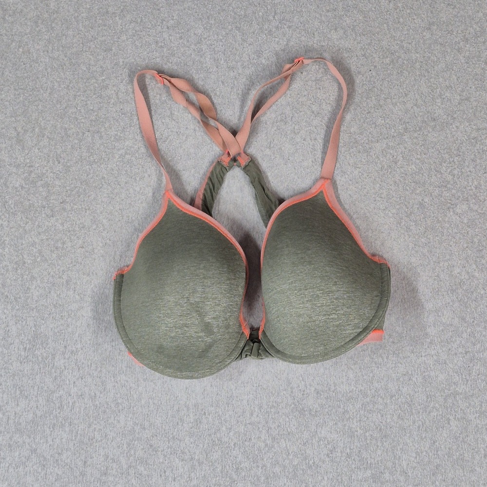 Victoria's Secret Women Bra 34DD Green Racerback Semi Demi Front Closure T-Shirt